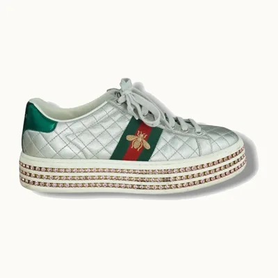 Tenis Gucci Ace Platform Metallic Crystal