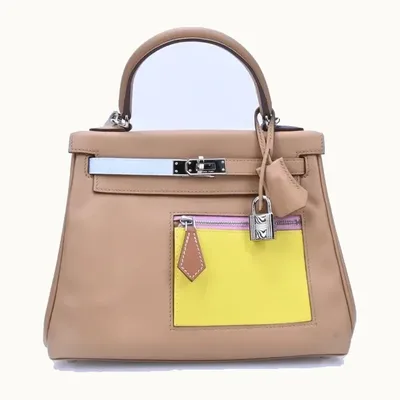 Bolsa Crossbody Hermès 25 Colormatic Swift Chai Lima y nude
