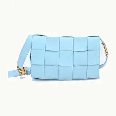 Bolsa Crossbody Bottega Veneta Cassette Classic Intrecciato Turquesa