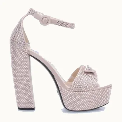 Prada Crystal Platforms Sandals Bronze, Size 37