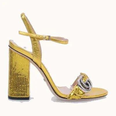 Gucci Marmont GG Sandals Gold, Size 35.5