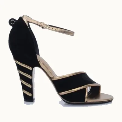 Salvatore Ferragamo Ether 105 Velvet Sandals Black, Size 40