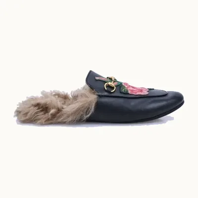Gucci Princetown Fur Patches Flats Black, Size 39