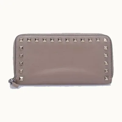Valentino Rockstud Zip-Around Wallet Nude