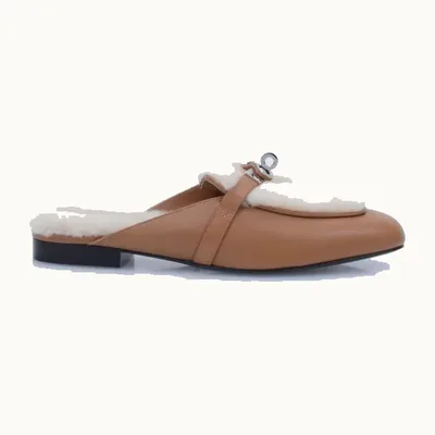 Hermès Oz Shearling Shoes Camel, Size 38