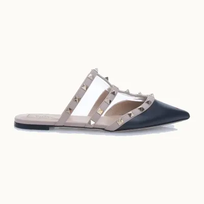 Mules Valentino Rockstud Negras, Talla 37.5