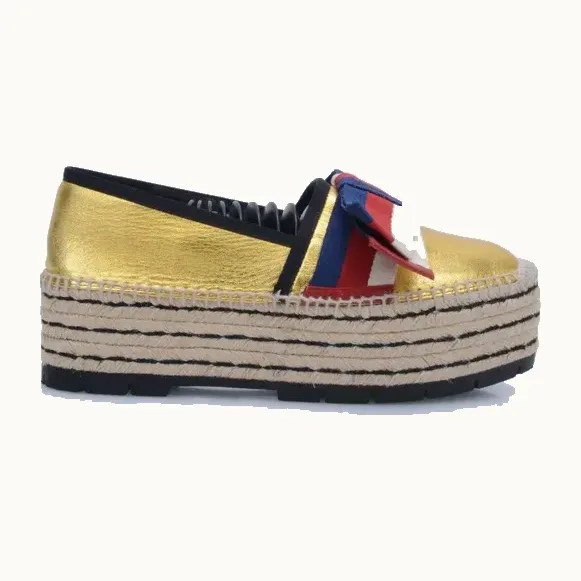 Gucci Sylvie Espadrilles Gold, Size 37.5