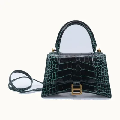 Bolsa Crossbody Balenciaga Hourglass Croc Embossed Verde