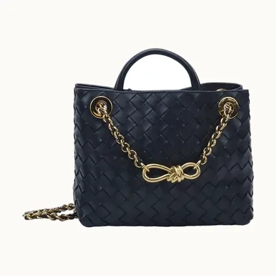 Bolsa de Mano Bottega Veneta Andiamo Small Chain Intrecciato Negra
