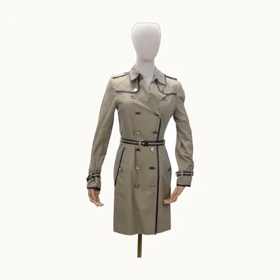 Gabardina Burberry Trim Double Breast Beige, Talla 4 MX