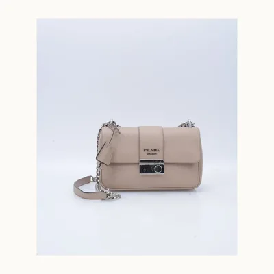 Bolsa Crossbody Prada Sound Chain Saffiano Nude