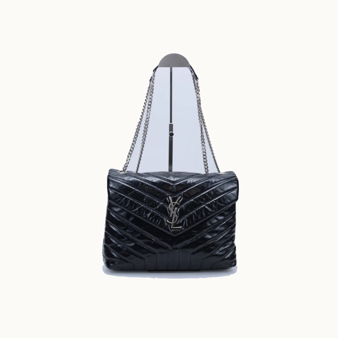 De hombro Saint Laurent Loulou Medium Patent Negro mediana