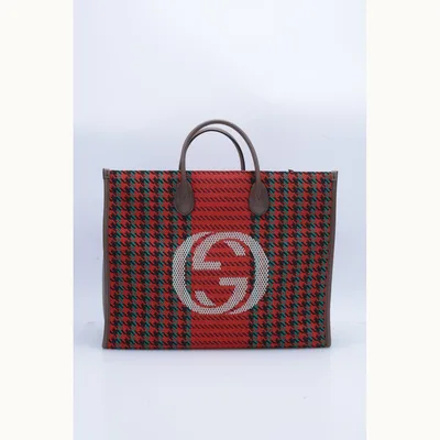 Tote Gucci Interlocking G Large Houndstooth Rojo grande