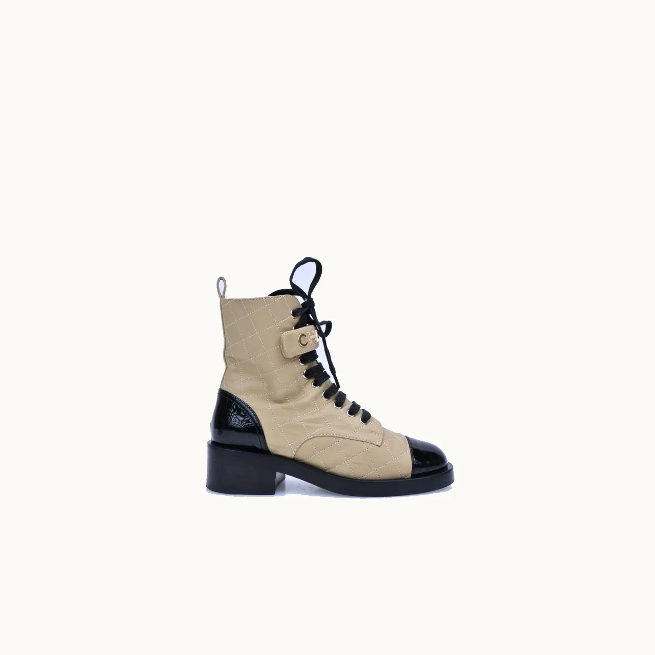 Botas Chanel Lace Up Combat Beige Talla 36 / 3 mx