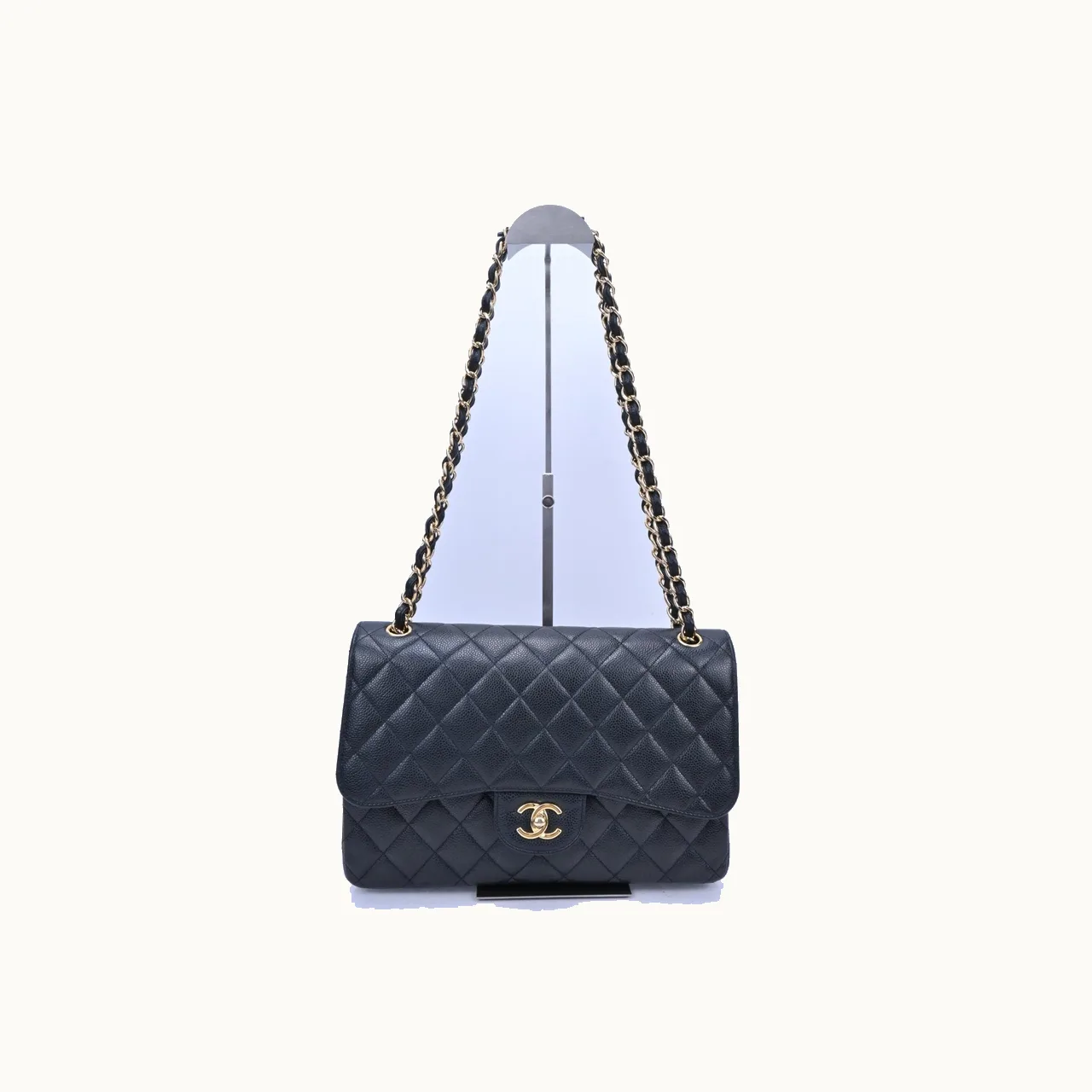 De hombro Chanel Classic Double Flap Jumbo Caviar Negro large