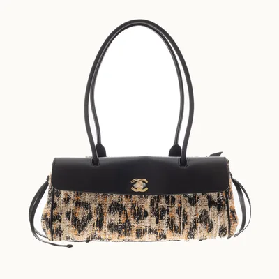 Chanel Shopping Bag Tewwd Mixed Fibers Leopard Print